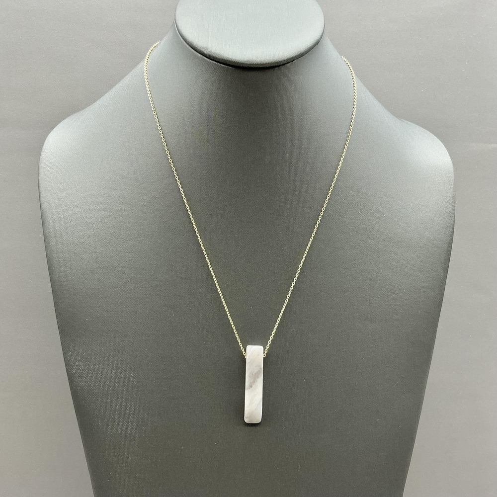 Necklace Gold Tone Chain White Stone‎ Rectangle Bar Pendant Womens Minimalist
